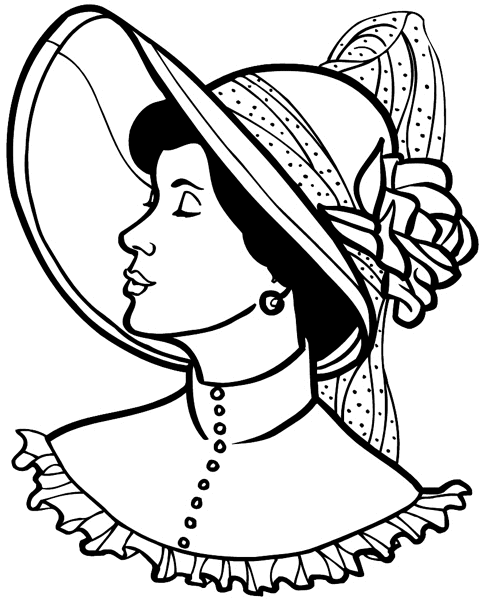 Victorian lady in wide brimmed hat vinyl sticker. Customize on line. Faces 035-0196